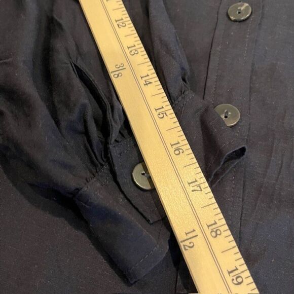 Jason Wu Linen Navy Button Front Collared 3/4 Sleeve Bomber Shacket Size Large - Picture 9 of 10